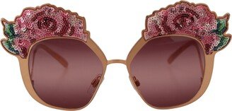 Dolce & Gabbana Pink Gold Rose Sequin Embroidery DG2202 Women's Sunglasses