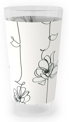 Outdoor Pint Glasses: One Line Floral - Light Outdoor Pint Glass, White