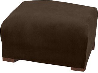 Great Bay Home Stretch Velvet-Plush Washable Ottoman Slipcover (Ottoman XL, Walnut Brown)