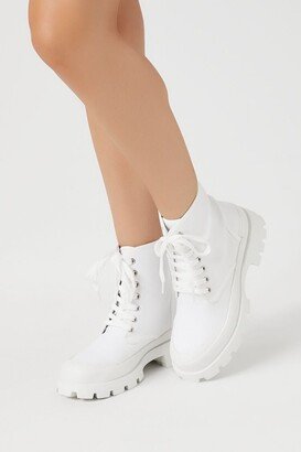 Women's Lace-Up Lug-Sole Ankle Boots in White, 7