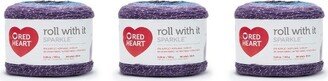 Red Heart Roll With It Sparkle Amethyst Yarn - 3 Pack of 150g/5.3oz - Acrylic Blend - 4 Medium (Worsted) - 561 Yards - Knitting/Crochet