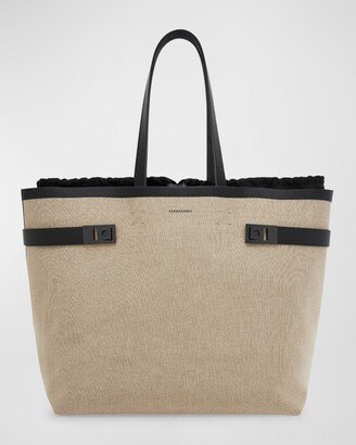 Men's Gancini Large Canvas Tote Bag