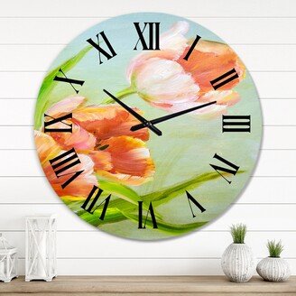 Designart 'Vintage Red Tulips Flowers I' Traditional wall clock