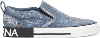 Distressed Denim Slip-On Sneakers