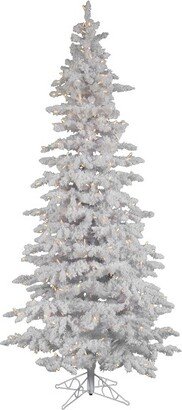 10' Flocked White Slim Artificial Christmas Tree, Pure White LED Lights In a 34Lx34Wx5.5H base.