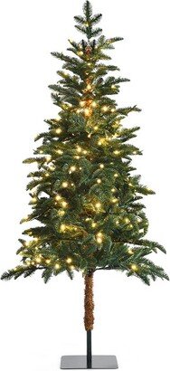 6ft Pre-Lit Artificial Hinged Pencil Christmas Tree w/250 Lights and Metal Stand