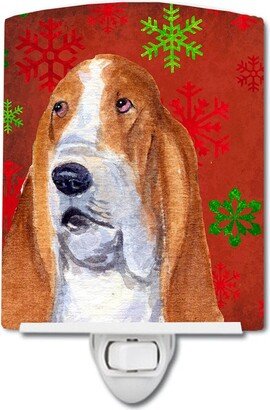 Basset Hound Red and Green Snowflakes Holiday Christmas Ceramic Night Light