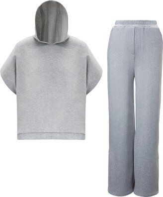 Bluzat Grey Matching Set With Vest Hoodie And Wide Leg Trousers With Side Slit