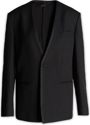 Collarless Single-Breasted Blazer-AA