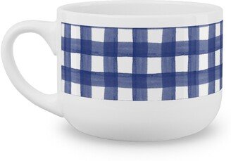 Mugs: Watercolor Gingham - Navy Blue Latte Mug, White, 25Oz, Blue