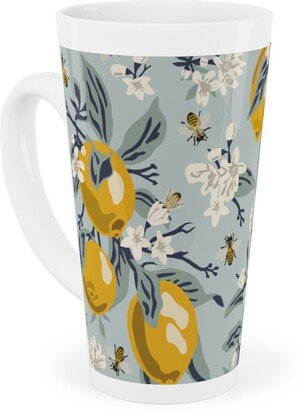 Mugs: Bees, Blossoms & Lemons - Blue Tall Latte Mug, 17Oz, Blue