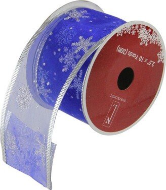 Northlight Club Pack of 12 Blue and Silver Glitter Snowflakes Wired Craft Ribbons 2.5