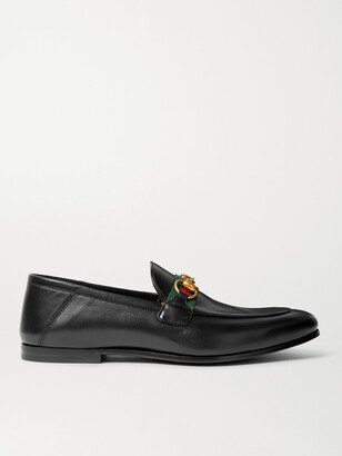 Brixton Webbing-Trimmed Horsebit Collapsible-Heel Leather Loafers