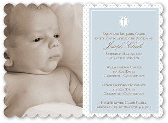 Baptism Invitations: Seraphic Dots Slate Baptism Invitation, Grey, Pearl Shimmer Cardstock, Scallop