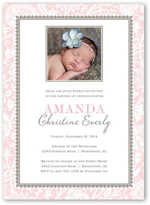 Baptism Invitations: Vintage Blessings Girl Baptism Invitation, Pink, Matte, Signature Smooth Cardstock, Square