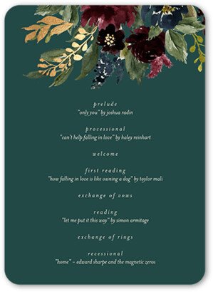 Wedding Program Cards: Bouquet Garland Wedding Program, Green, 5X7 Flat Program, Matte, Signature Smooth Cardstock, Rounded