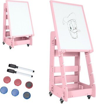 Multifunctional Kids' Standing Art Easel with Dry-Erase Board -Pink - 19.5 x 18.5 x 34.5-48.5