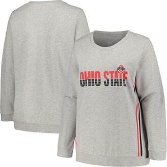 Women's Heather Gray Ohio State Buckeyes Plus Size Side Stripe Pullover Sweatshirt