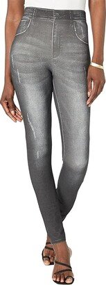 Digital Printed Dream Denim Leggings (Black Indigo Wash) Women's Casual Pants