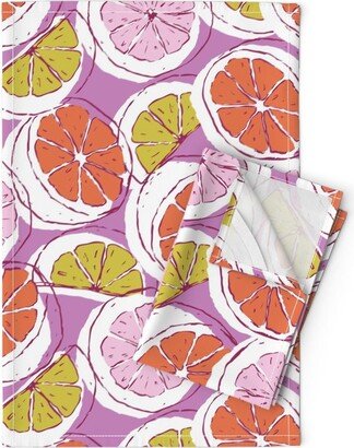 Pop Art Fruit Tea Towels | Set Of 2 - Funky Citrus By Nespola Designs Grapefruit Bright Summer Linen Cotton Spoonflower