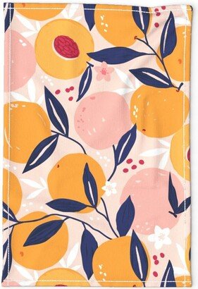 Summer Fruit Tea Towel - Just Peachy Large By Sally Mountain Modern Botanical Peach Blossom Linen Cotton Canvas Spoonflower