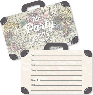 Big Dot of Happiness World Awaits - Shaped Fill-in Invitations - Travel Themed Invitation Cards with Envelopes - Set of 12