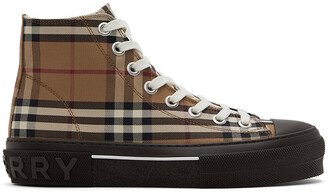 Brown Vintage Check High-Top Sneakers