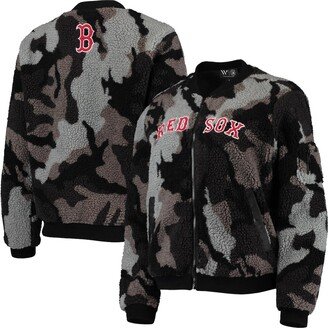 Women's The Wild Collective Black Boston Red Sox Camo Sherpa Full-Zip Bomber Jacket