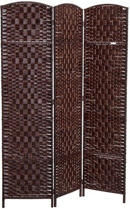 HomCom 6' Tall Wicker Weave Three Panel Room Divider Privacy Screen - Chestnut Brown