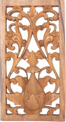 Handmade Paisley Flower Wood Relief Panel