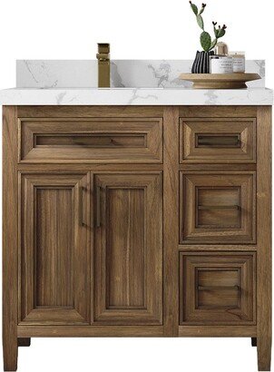 Santa Monica Solid Teak 36 In. W X 22 D Left Offset Sink Bathroom Vanity in Distressed Graywashed With Quartz Or Marble Countertop