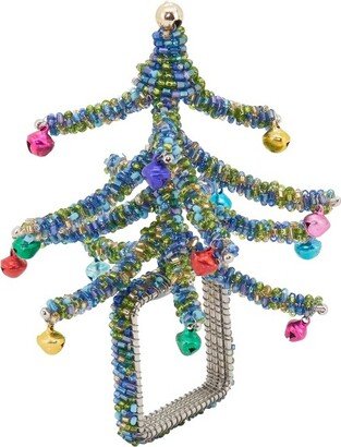 Saro Lifestyle Beaded Christmas Tree Napkin Ring (Set of 4), Blue