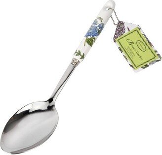 Botanic Garden Serving Spoon, 12.5 Inch Serving Spoon with Porcelain Handle, Hydrangea Motif, Made from Stainless Steel and Porcelain