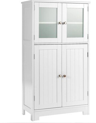 Sugift White Freestanding Linen Cabinet Bathroom Vanity Cabinet with Doors Adjustable Shelves