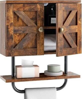 Tangkula Bathroom Wall Cabinet Medicine Storage Cabinet w/ Open Shelf & Towel Bar Rustic