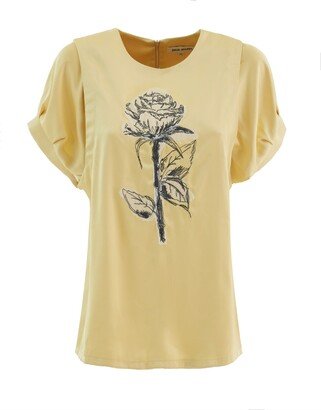 Julia Allert Embroidered Viscose Blouse With Loose Fit Pale Yellow