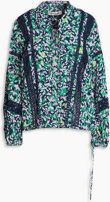 Ginny lace-trimmed printed crepe blouse