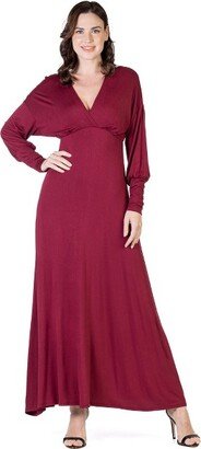 24seven Comfort Apparel V-Neck Long Sleeve Maxi Women Dre-WINE-S