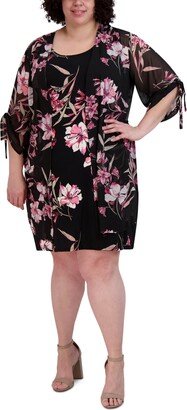 Plus Size Printed Jacket & Shift Dress - Black/Pink