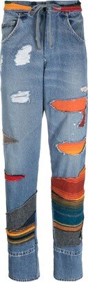 Patchwork Mid-Rise Tapered Jeans