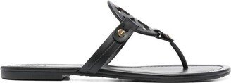 'miller' Black Thong Sandal With Tonal Logo In Leather Woman