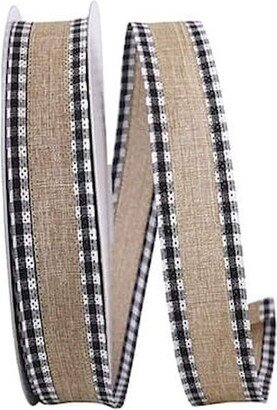 Natural With Black And White Gingham Check Wired Ribbon
