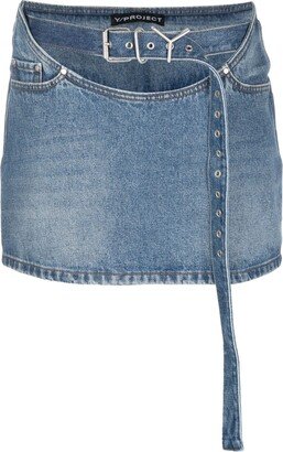 Belted Denim Miniskirt