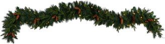 Mixed Pines and Pinecones Extra Wide Artificial Christmas Garland with 286 Bendable Branches and 70 Warm Led Lights, 9'
