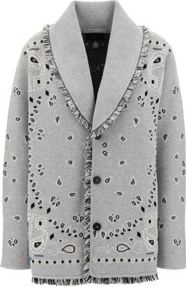 Bandana Printed Frayed Edge Cardigan