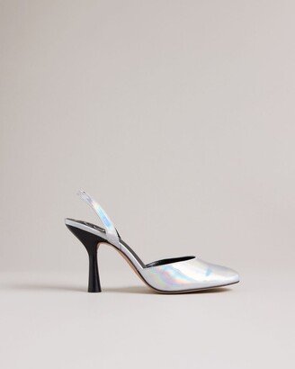 Holographic Slingback Heels in Silver