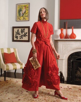 Audrey Flower Jumpsuit Shantung Red