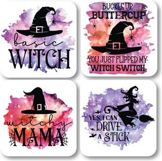 Witch Halloween Coasters, Trick Or Treat Coasters For Drinks, Birthday Christmas Gift