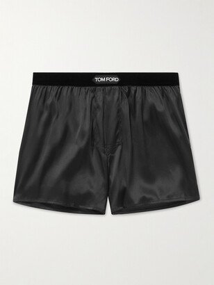 Velvet-Trimmed Stretch-Silk Satin Boxer Briefs