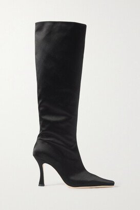 Cami Satin Knee Boots - Black